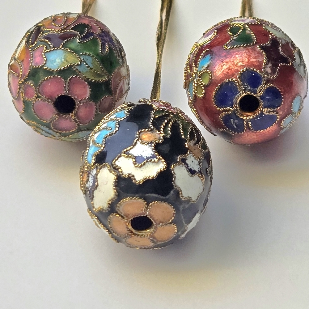 VTG Cloisonne Mini Egg Ornaments Set of 3, Enamel Brass Butterfly Floral, RARE - Picture 5 of 9
